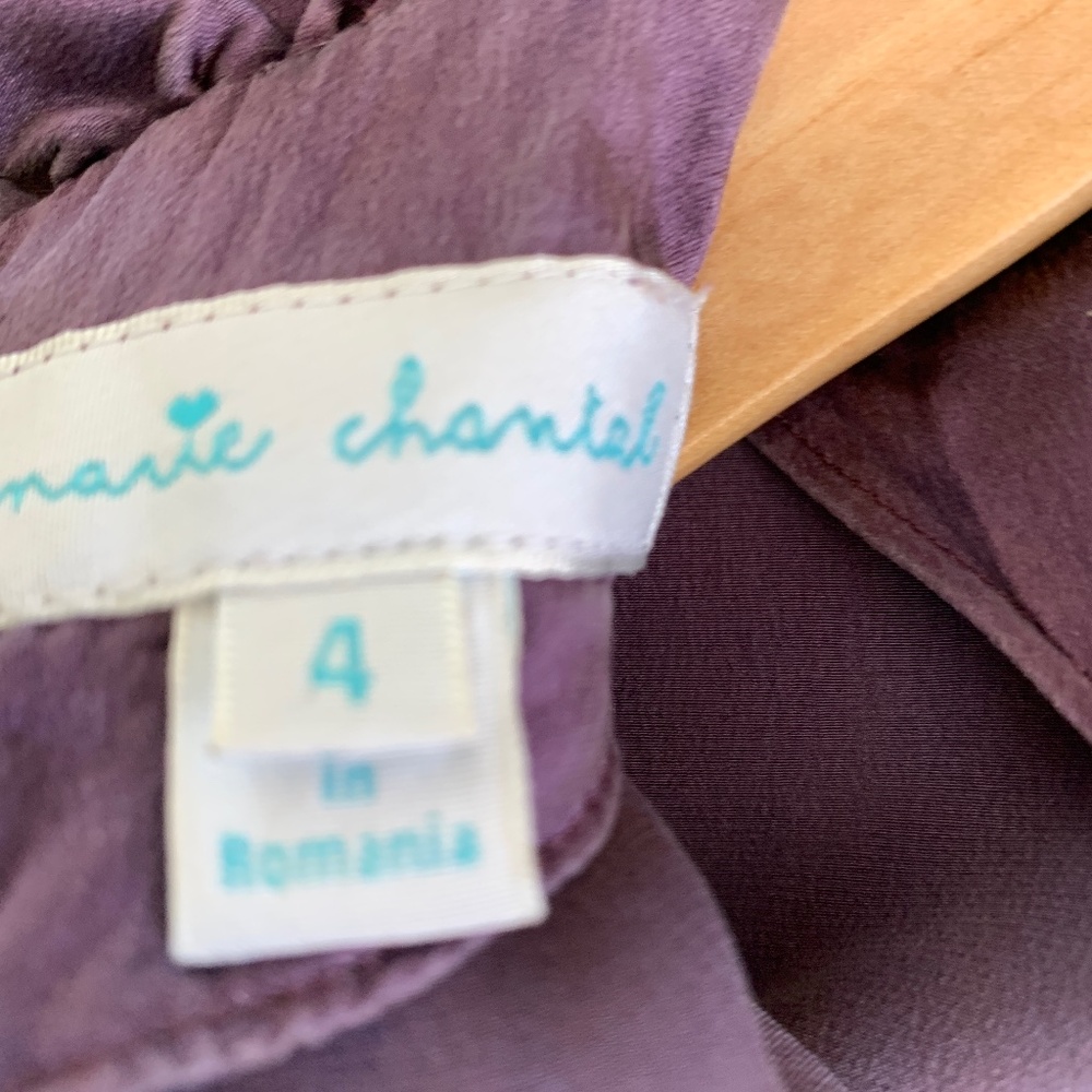 100% Silk Designer Marie Chantal Purple Dress with Ruffle Size 4 - Picture 7 of 10
